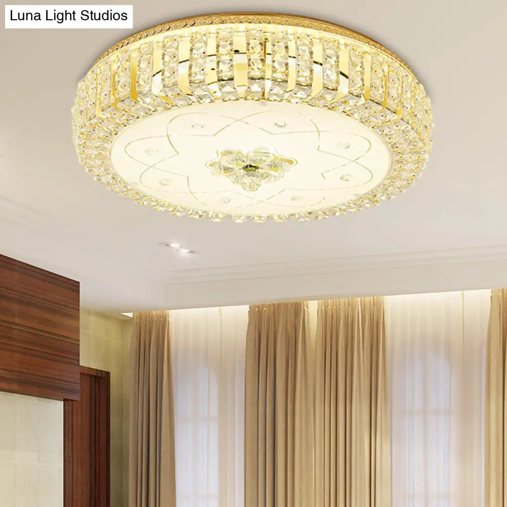 Golden Drum Flushmount Lighting: Modern Crystal And Glass Multi Light Ceiling Lamp (16’/19.5’