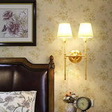 Golden Fabric Wall Sconce With Elongated Arm For Simplistic Bedroom Lighting 2 / Gold
