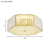 Golden Flower Flush Led Pendant Light With Modern Clear Crystal Design And Acrylic Diffuser -