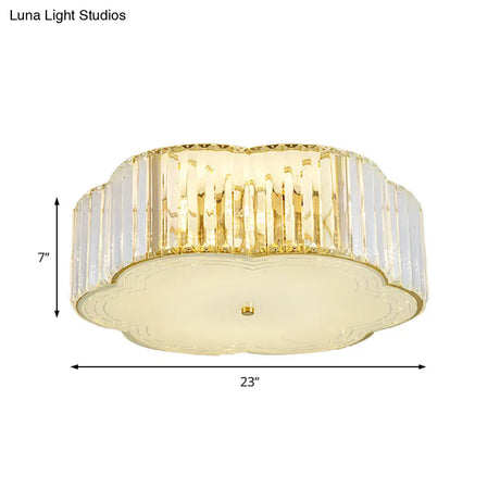 Golden Flower Flush Led Pendant Light With Modern Clear Crystal Design And Acrylic Diffuser -