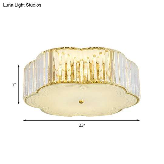 Golden Flower Flush Led Pendant Light With Modern Clear Crystal Design And Acrylic Diffuser -