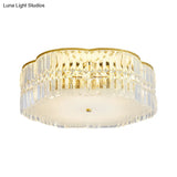 Golden Flower Flush Led Pendant Light With Modern Clear Crystal Design And Acrylic Diffuser -