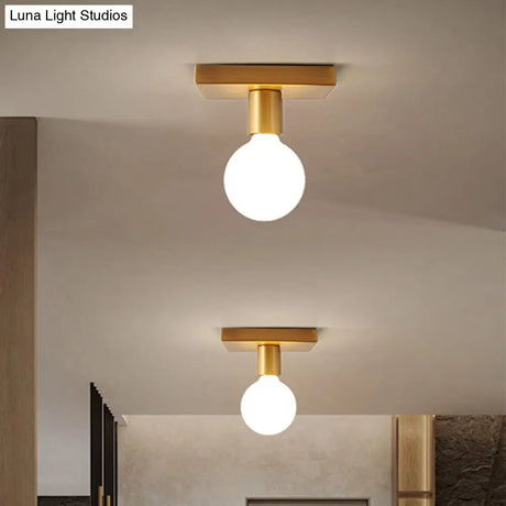 Golden Flush Mount Ceiling Lamp With Frosted Glass & Backplate Design