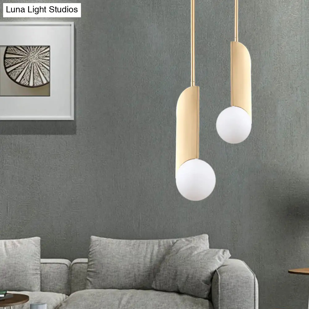Golden Ivory Glass Pendant Light With Colonial Spherical Design - Ideal For Living Rooms