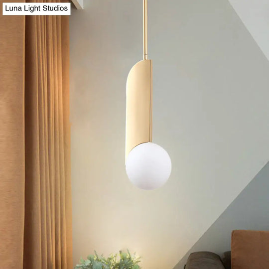 Golden Ivory Glass Pendant Light With Colonial Spherical Design - Ideal For Living Rooms