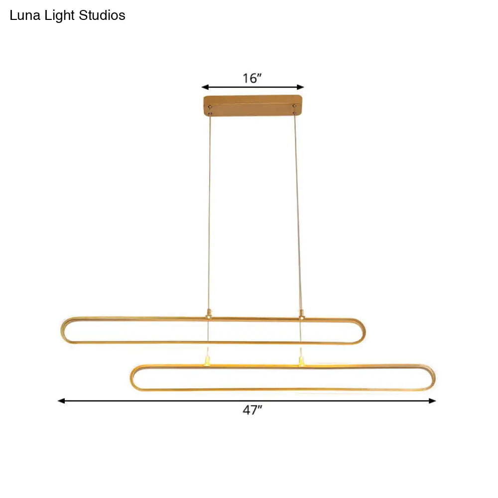 Golden Led Aluminum Island Pendant Light - Modern Elliptical Design Warm/White 39/47