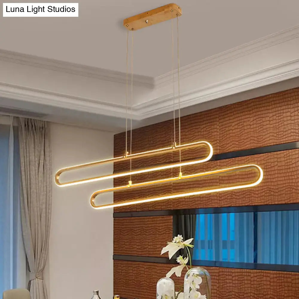 Golden Led Aluminum Island Pendant Light - Modern Elliptical Design Warm/White 39/47