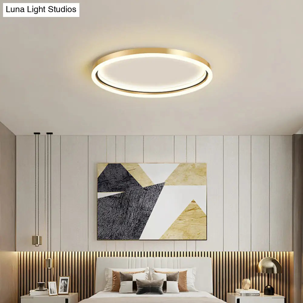 Golden Led Flush Mounted Lamp For Bedroom - Simplicity Aluminum Ring Ceiling Mount Light
