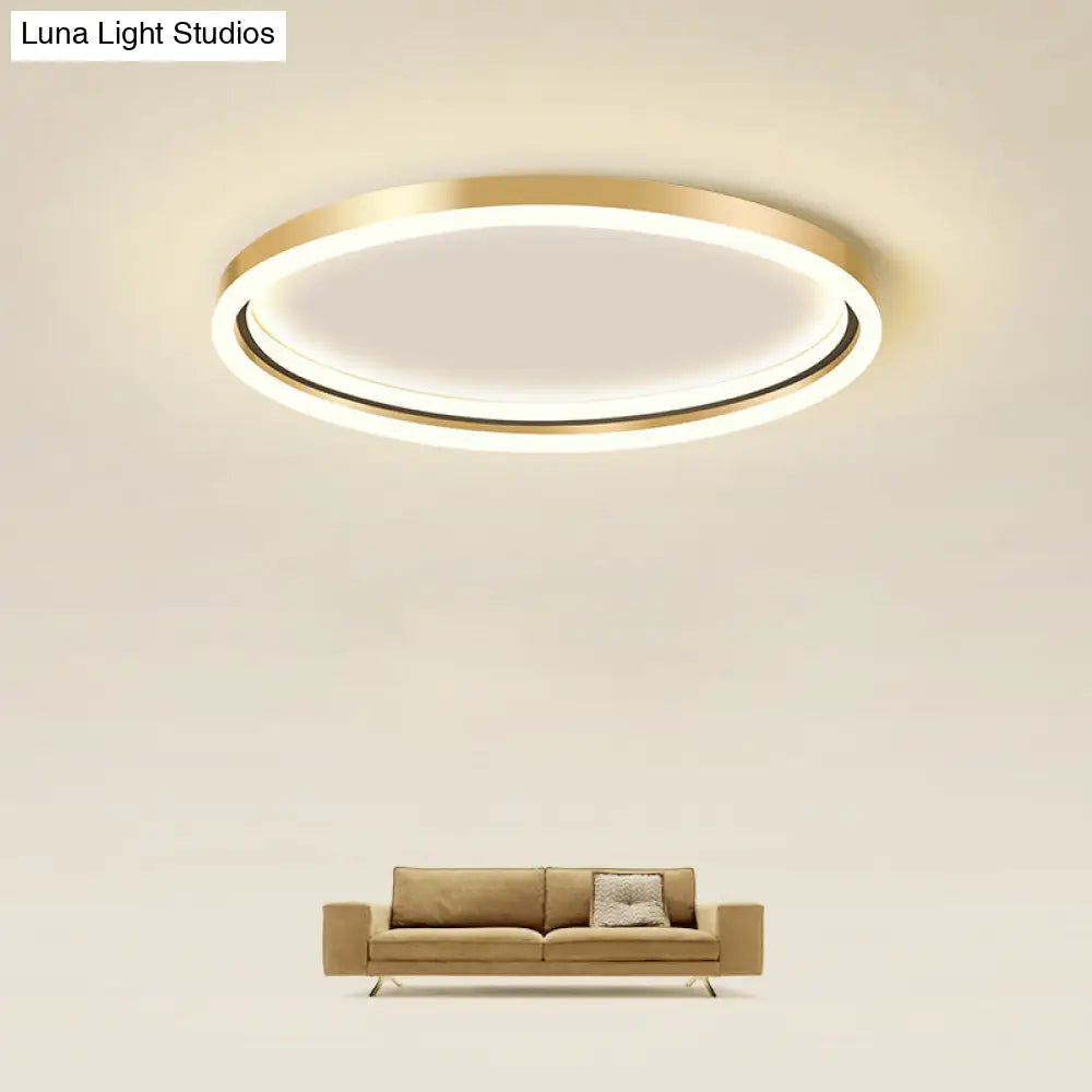 Golden Led Flush Mounted Lamp For Bedroom - Simplicity Aluminum Ring Ceiling Mount Light