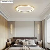 Golden Led Flush Mounted Lamp For Bedroom - Simplicity Aluminum Ring Ceiling Mount Light