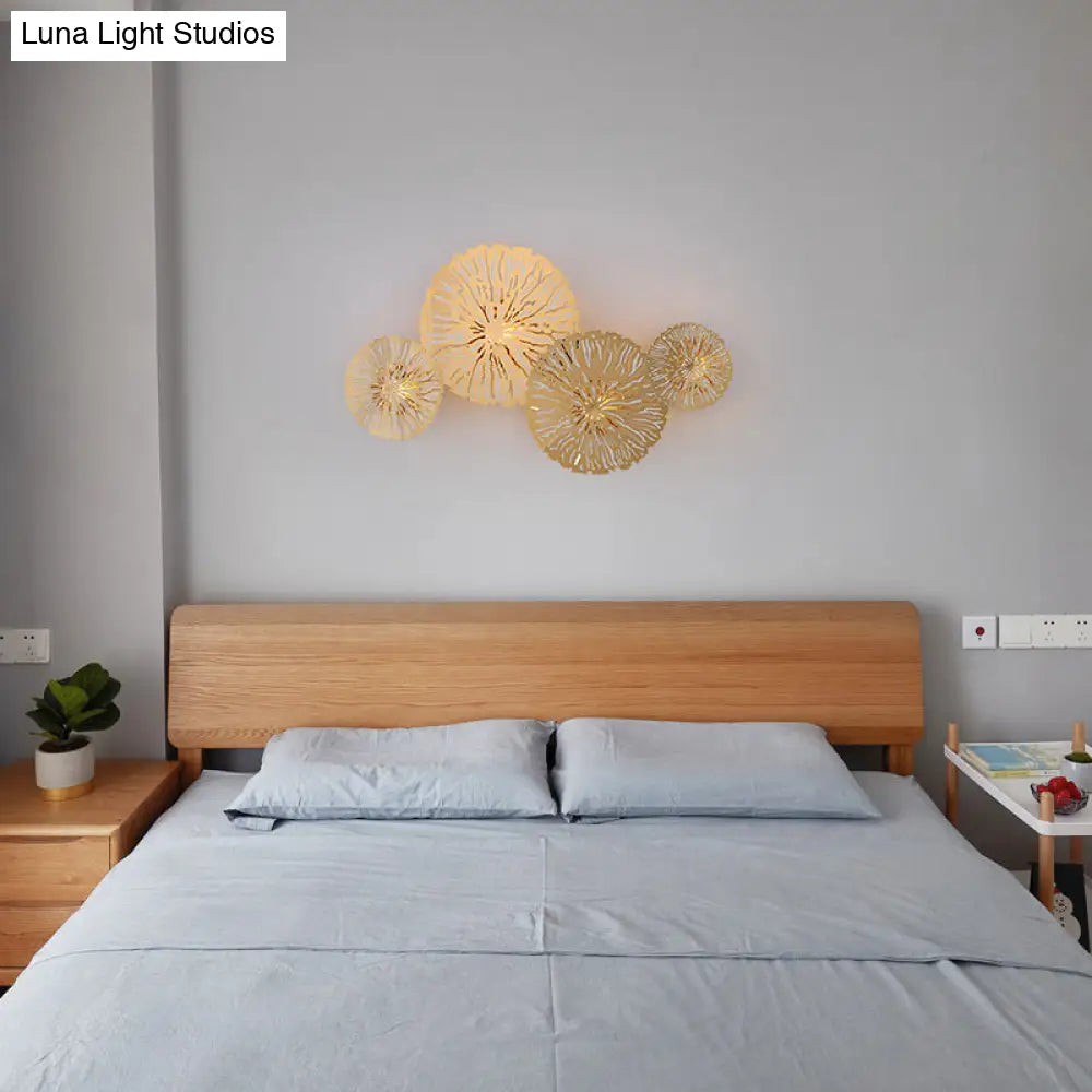 Golden Lotus Leaf Wall Mounted Sconce Light Fixture With Artistic Metal Shade (4 Bulbs)