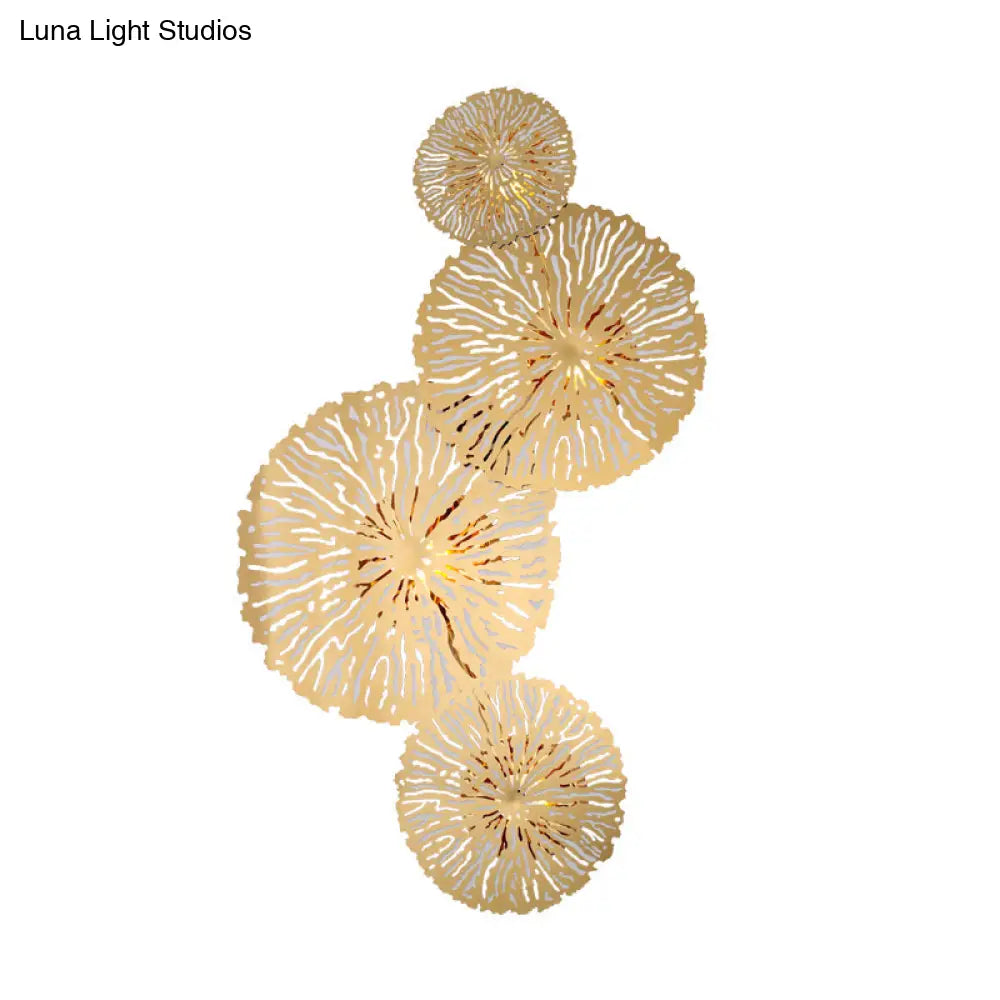 Golden Lotus Leaf Wall Mounted Sconce Light Fixture With Artistic Metal Shade (4 Bulbs)