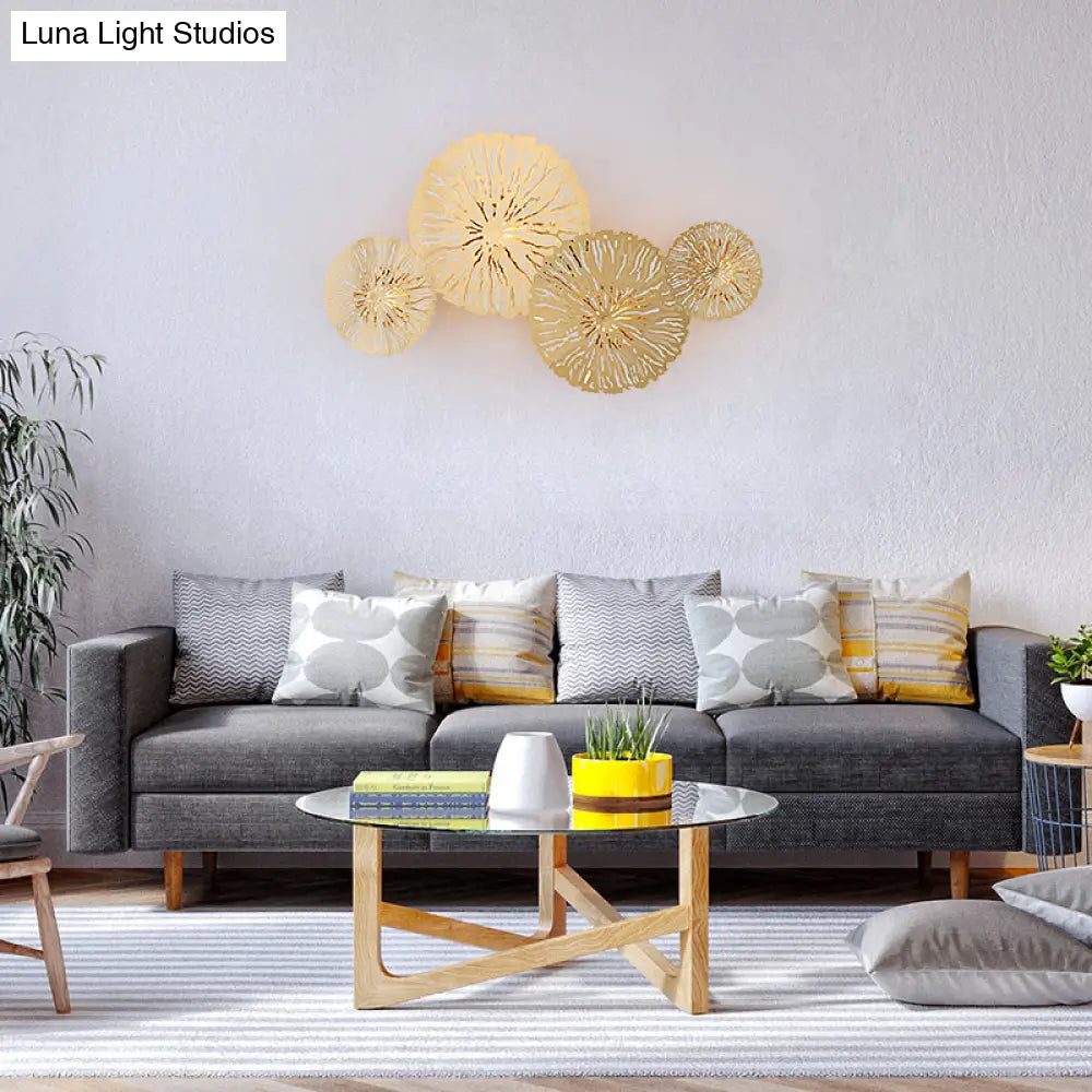 Golden Lotus Leaf Wall Mounted Sconce Light Fixture With Artistic Metal Shade (4 Bulbs)