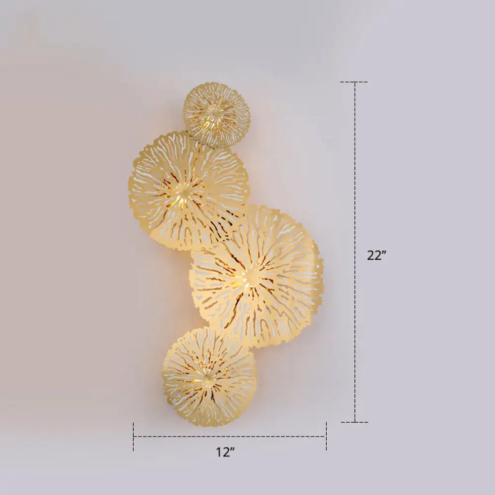 Golden Lotus Leaf Wall Mounted Sconce Light Fixture With Artistic Metal Shade (4 Bulbs) Gold / Right