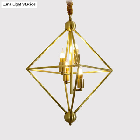 Golden Metal Pendant Candle Chandelier - 4-Light Fixture For Living Room