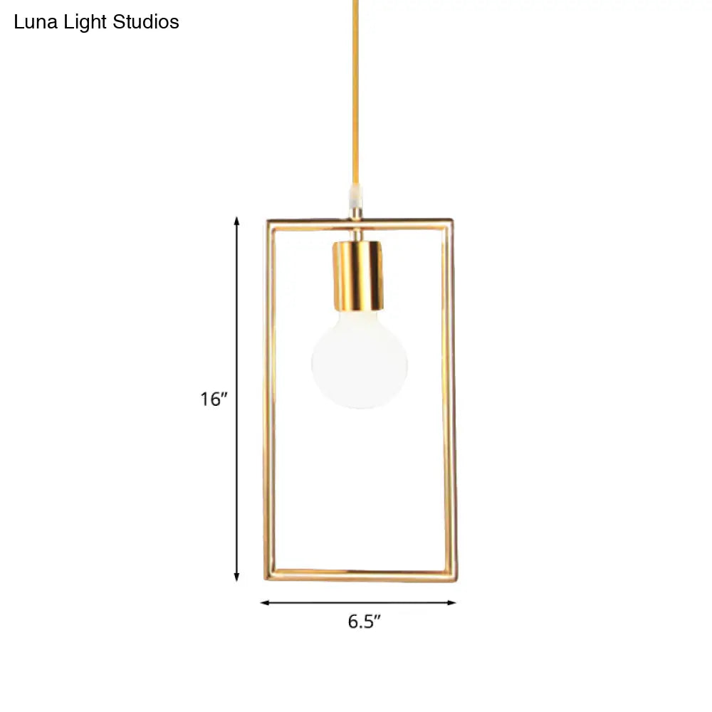 Golden Rectangle Hanging Ceiling Light - Loft Style Pendant Lamp 1 For Bedroom