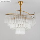 Golden Tiered Crystal Rod Chandelier: 8-Bulb Led Pendant Light For Living Room