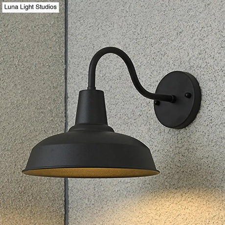 Gooseneck Arm Farmhouse Barn Wall Sconce With Metallic 1-Bulb Lamp - Black Porch Lighting