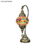 Gooseneck Nightstand Lamp With Brass Base And Colorful Glass Shade