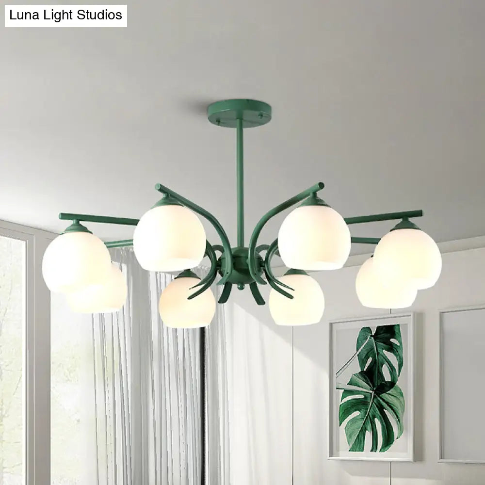 Grace - Opal Sphere Shade Living Room Chandelier Glass 6/8 Lights Macaron Stylish