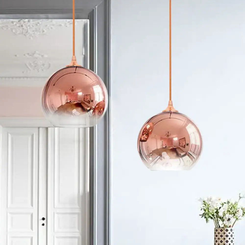 Gradient Glass Globe Hanging Light Post-Modern 1-Light Rose Gold Ceiling Pendant Over Table