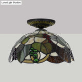 Grape Ceiling Lighting Tiffany Brass Stained Glass Flush Mount Light 1-Light 12’/16’ Width