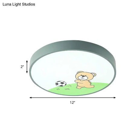 Green Acrylic Circular Ceiling Light With Playful Bear Macaron Lamp For Boys’ Bedroom
