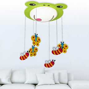 Green Acrylic Fog Flush Mount Light - Butterfly & Bee Cartoon Ceiling Lamp For Baby Bedroom