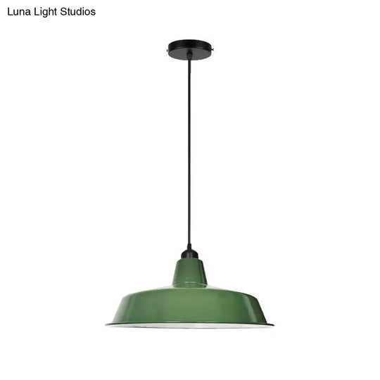 Barn Shaped Pendant Lamp: Green Finish Loft Style Metal 1 Bulb Dining Room Suspension Light