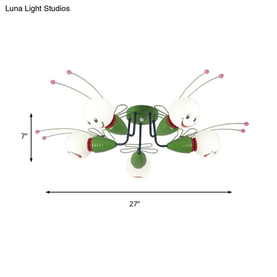 Green Bee Metal Semi-Flush Ceiling Lamp For Hallway/Bedroom