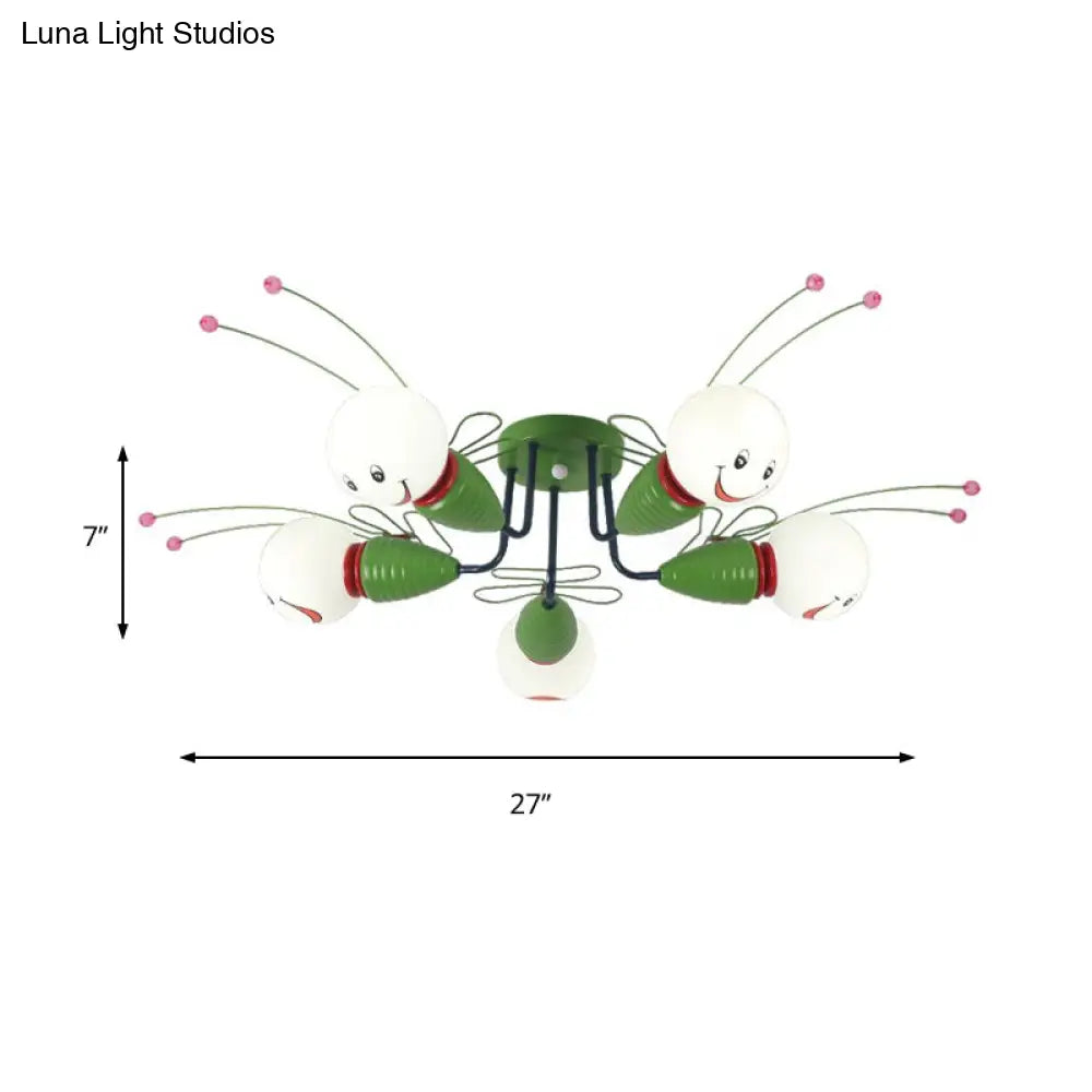 Green Bee Metal Semi-Flush Ceiling Lamp For Hallway/Bedroom