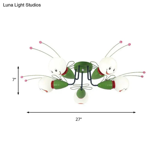 Green Bee Metal Semi-Flush Ceiling Lamp For Hallway/Bedroom