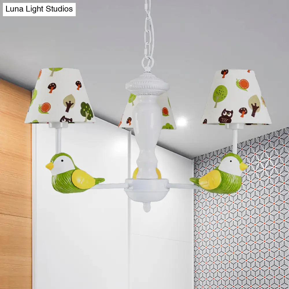 Green Bird Pendant Light: Rustic Metal Chandelier For Child Bedroom