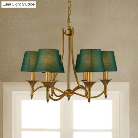 Green Cone Fabric Pendant Chandelier - Classic Bedroom Ceiling Fixture With 3/6/8 Lights