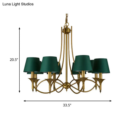 Green Cone Fabric Pendant Chandelier - Classic Bedroom Ceiling Fixture With 3/6/8 Lights
