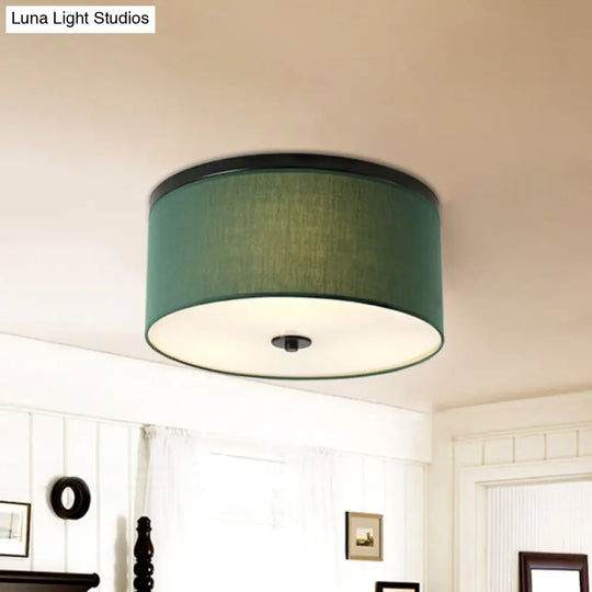 Green Fabric Flush Mount Lighting - Classic 5 Lights For Bedroom Ceiling