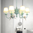 Green Fabric Tapered Shade Chandelier: Vivid Bird Design 6 Lights - Contemporary Hanging Light