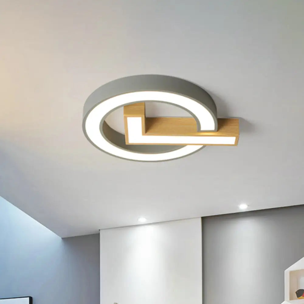 Green/Grey - Wood Flush Mount Led Ceiling Light For Kids’ Rooms Grey