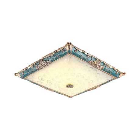Green Led Flush Mount Ceiling Light With White Glass - Traditional Square Fixture 16/19.5 Width