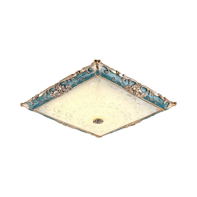 Green Led Flush Mount Ceiling Light With White Glass - Traditional Square Fixture 16/19.5 Width