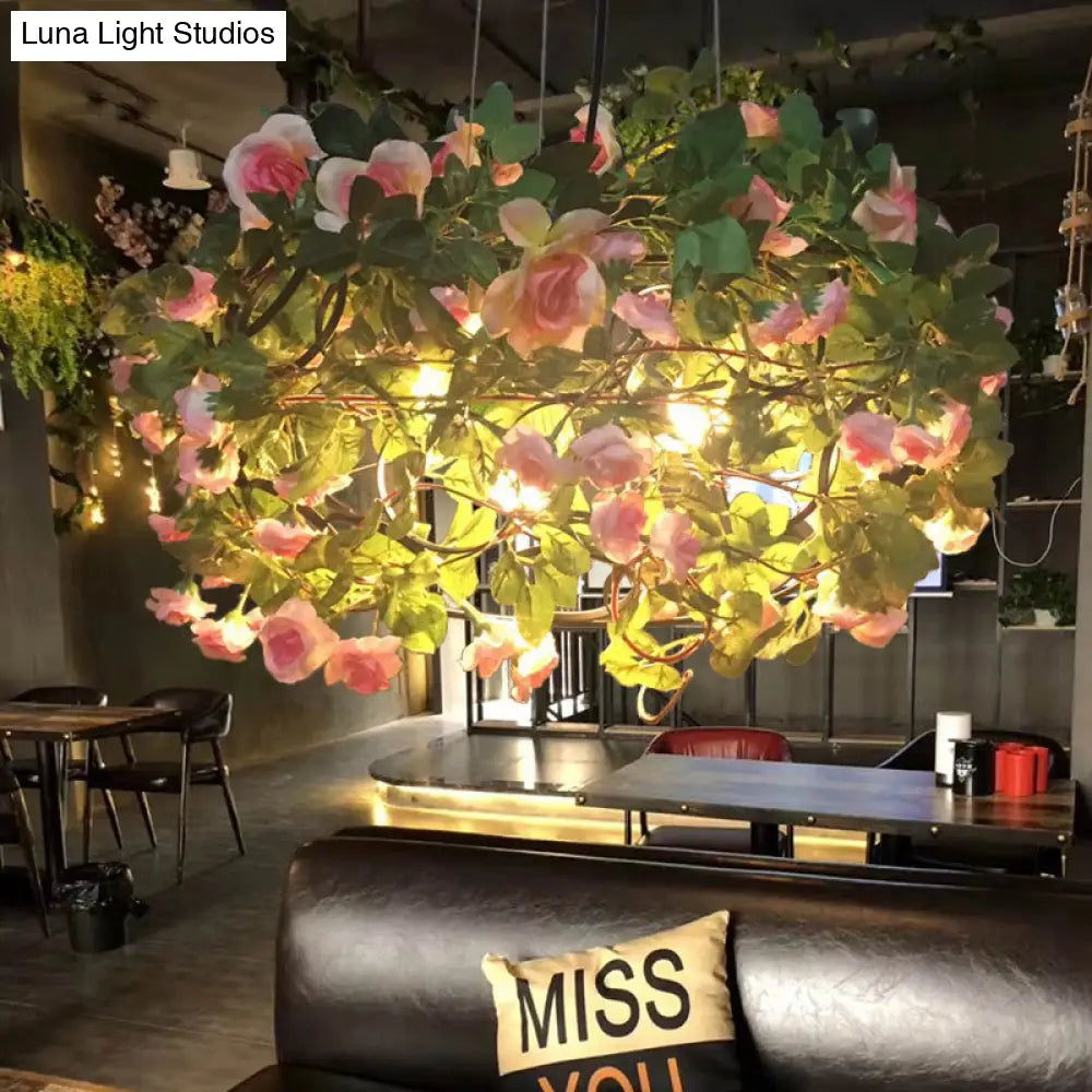 Green Metal Chandelier With Led Lights - Industrial 3-Light Ceiling Lamp For Restaurants