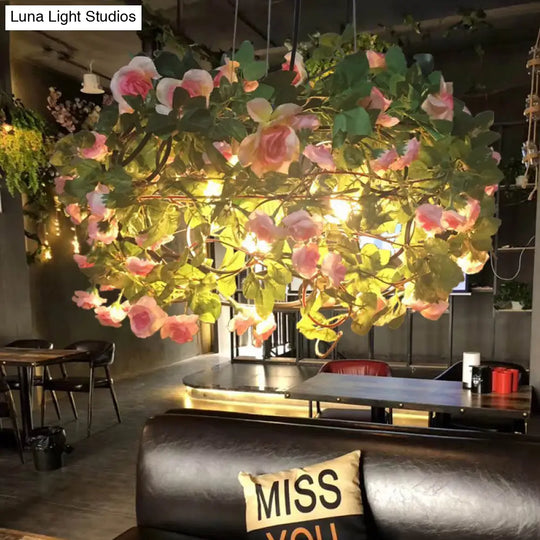 Green Metal Chandelier With Led Lights - Industrial 3-Light Ceiling Lamp For Restaurants