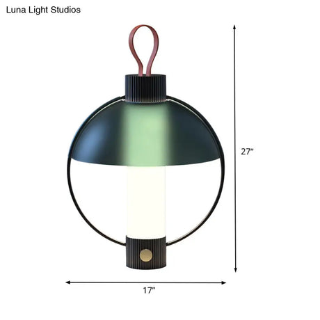 Green Metal Desk Lamp With Glass Shade - Modern Design & Domed Shape