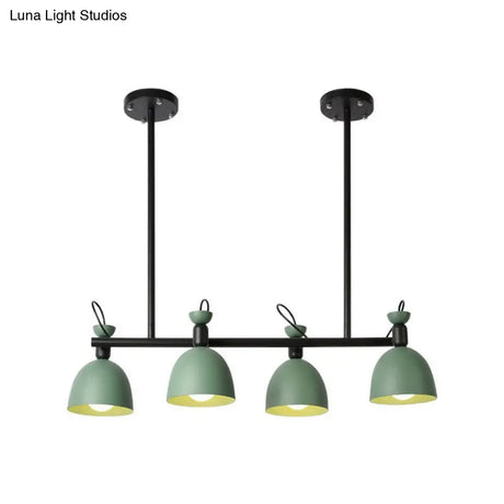 Green Metal Dome Chandelier - Modernist 4-Light Fixture with Adjustable Node Green
