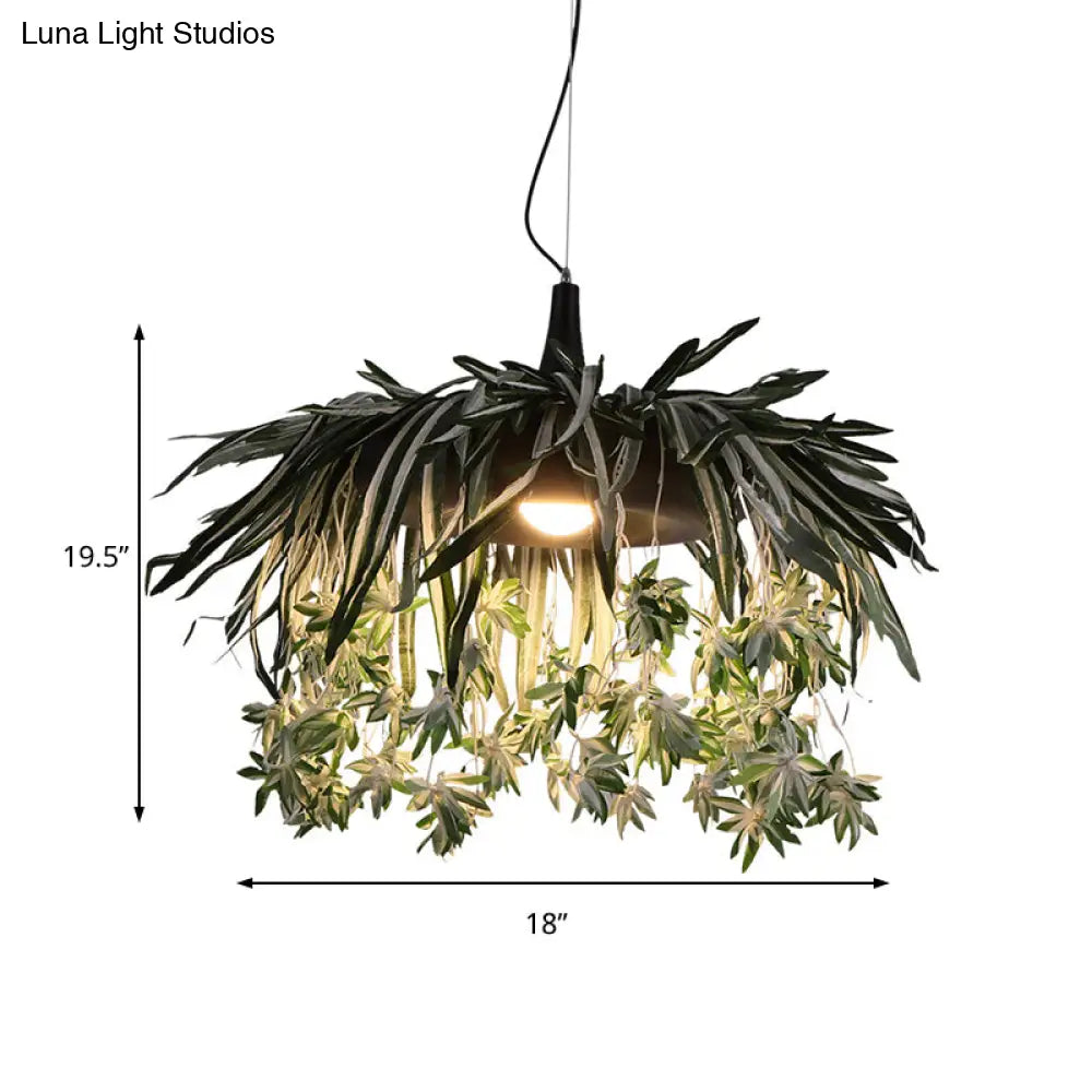 Green Metal Pendant Light With 1 Led Bulb For Restaurant Down Lighting