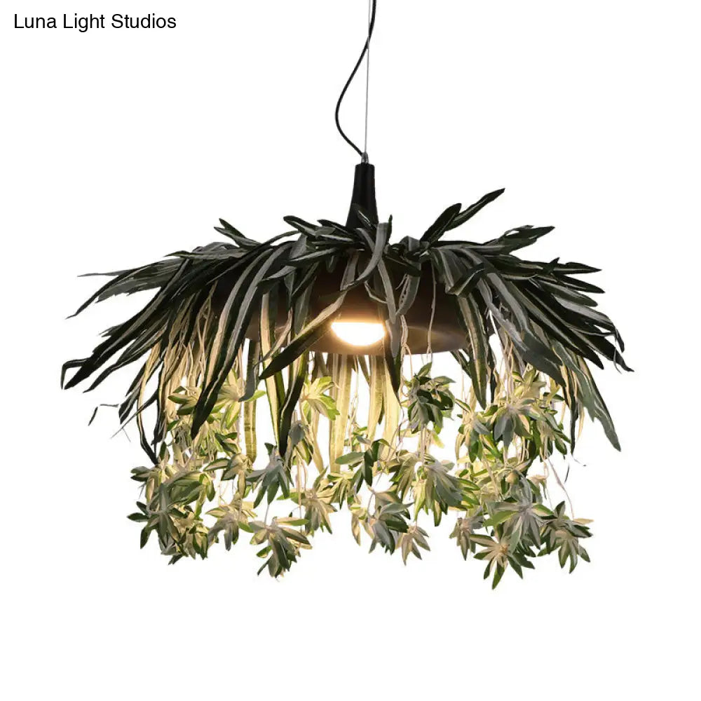 Green Metal Pendant Light With 1 Led Bulb For Restaurant Down Lighting