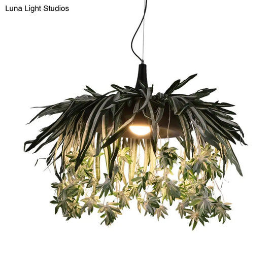 Green Metal Pendant Light With 1 Led Bulb For Restaurant Down Lighting