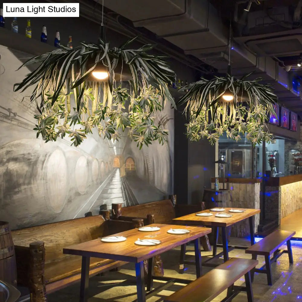 Green Metal Pendant Light With 1 Led Bulb For Restaurant Down Lighting