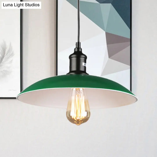 Green Vintage Dome Pendant Light For Dining Table Or Ceiling - 14/18 Dia