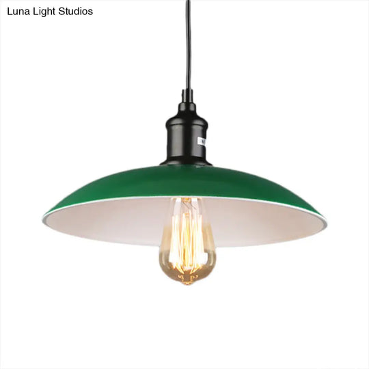 Green Metallic Vintage Pendant Light With Dome Shade - 14’/18’ Diameter